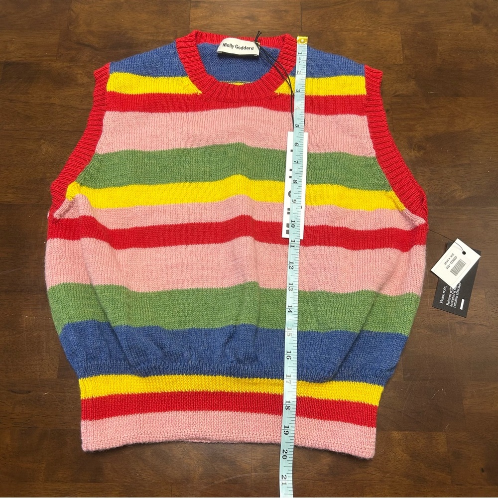 NWT Molly Goddard Blair Striped Wool Sweater Vest Size in Red Pink Blue Green XS - Picture 9 of 13